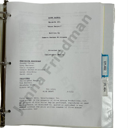 Scripts Episodes 401-405 Doom Patrol (2019) Movie Prop Y'allywood Props