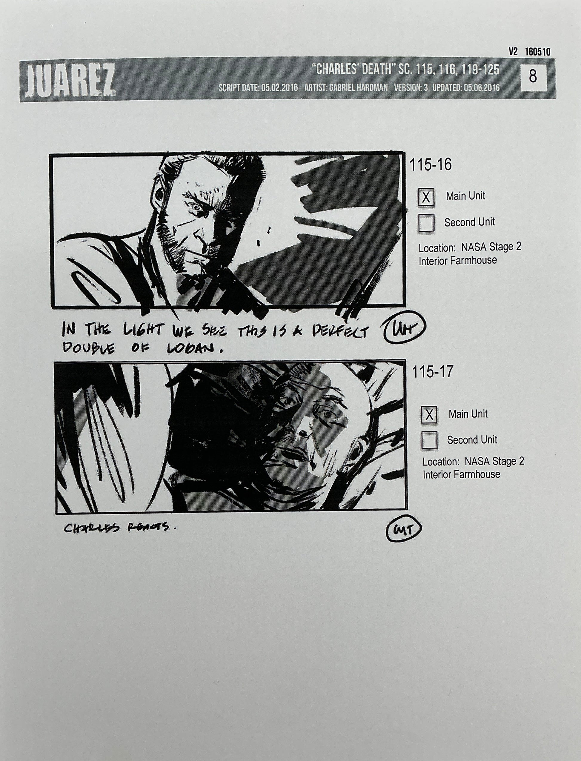 Storyboards Juarez Charle's Death Scenes 115-125 Logan (2017) Memorabilia Y'allywood Props 8