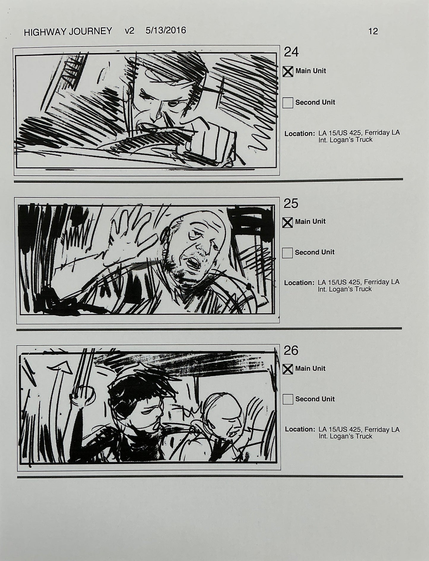 Storyboards Highway Journey Scene Logan (2017) Memorabilia Y'allywood Props 12