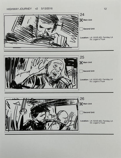 Storyboards Highway Journey Scene Logan (2017) Memorabilia Y'allywood Props 12