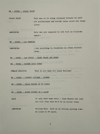 Radio Show Foley Artist's Script Killers of the Flower Moon (2023) Movie Props Y'allywood Props