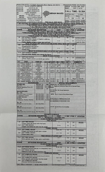 Call Sheet The Exorcist: Believer (2023) Memorabilia Y'allywood Props Catholic Church