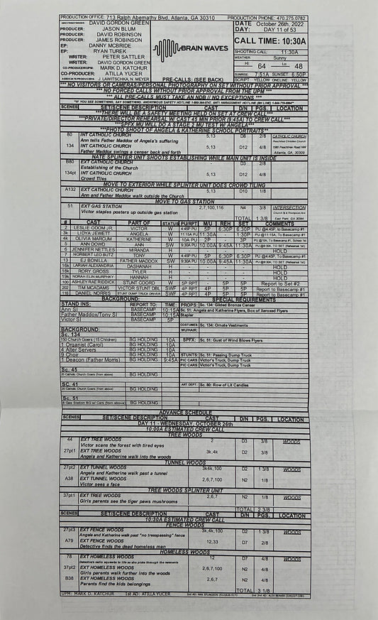 Call Sheet The Exorcist: Believer (2023) Memorabilia Y'allywood Props Catholic Church
