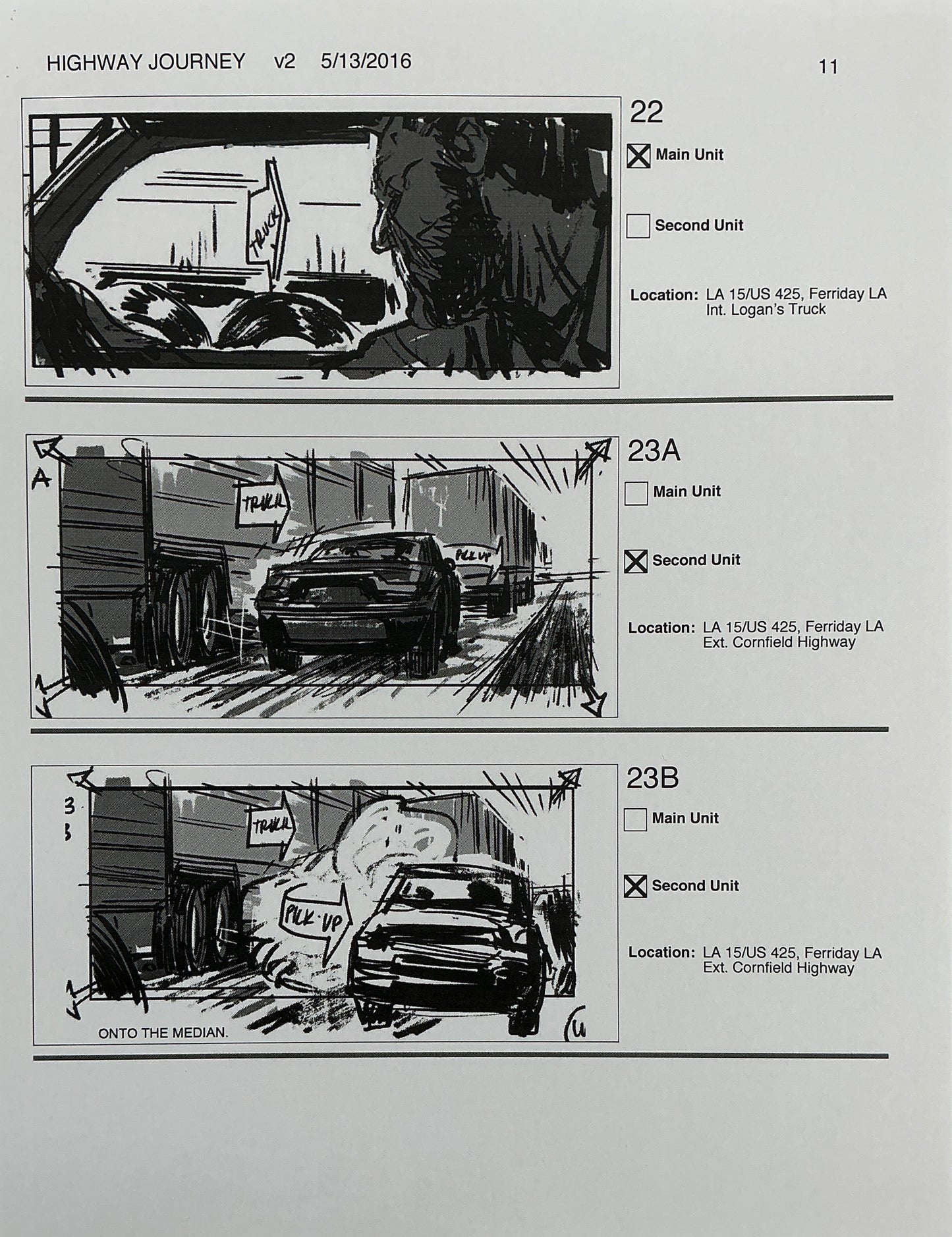 Storyboards Highway Journey Scene Logan (2017) Memorabilia Y'allywood Props 11