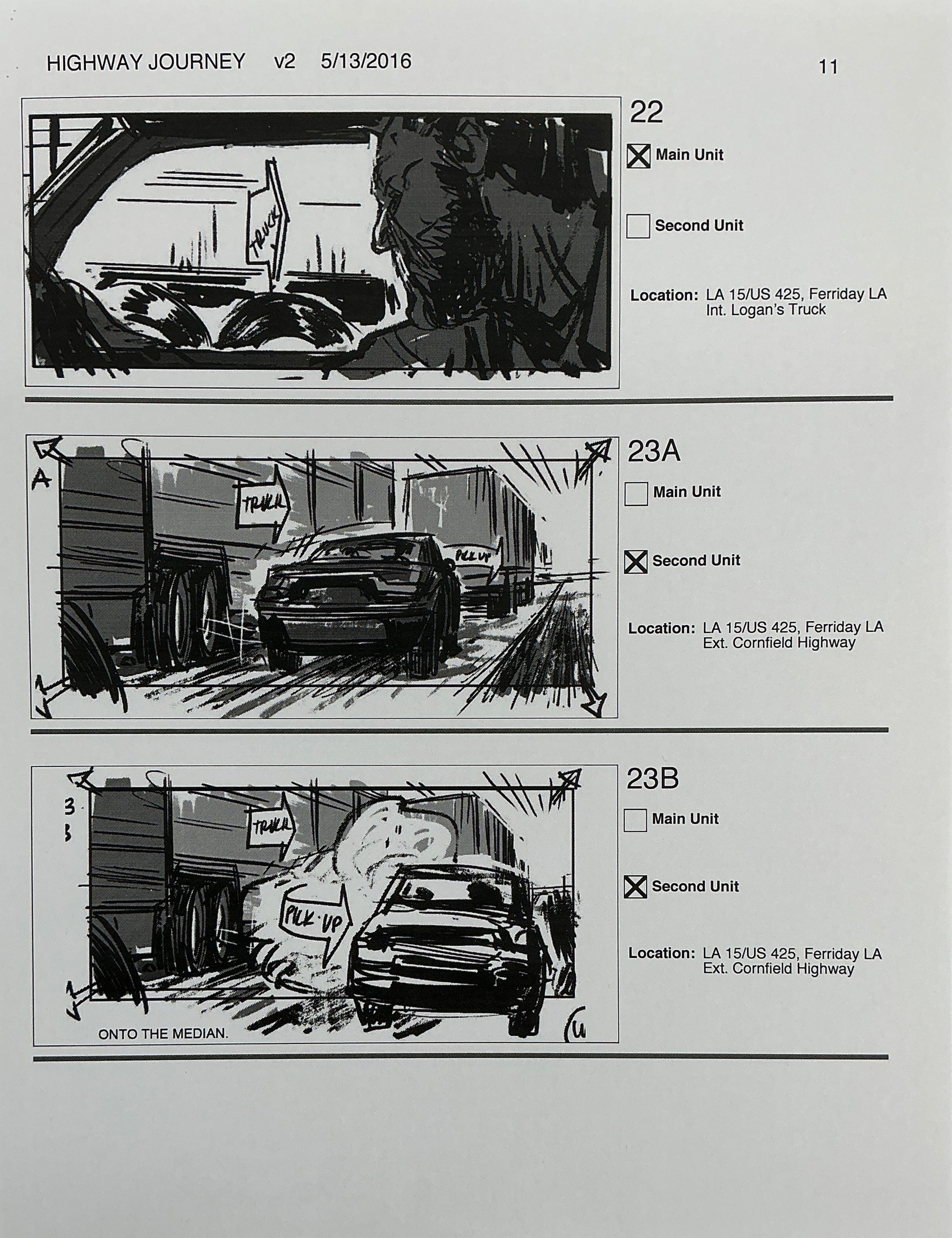 Storyboards Highway Journey Scene Logan (2017) Memorabilia Y'allywood Props 11