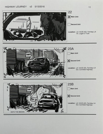 Storyboards Highway Journey Scene Logan (2017) Memorabilia Y'allywood Props 11