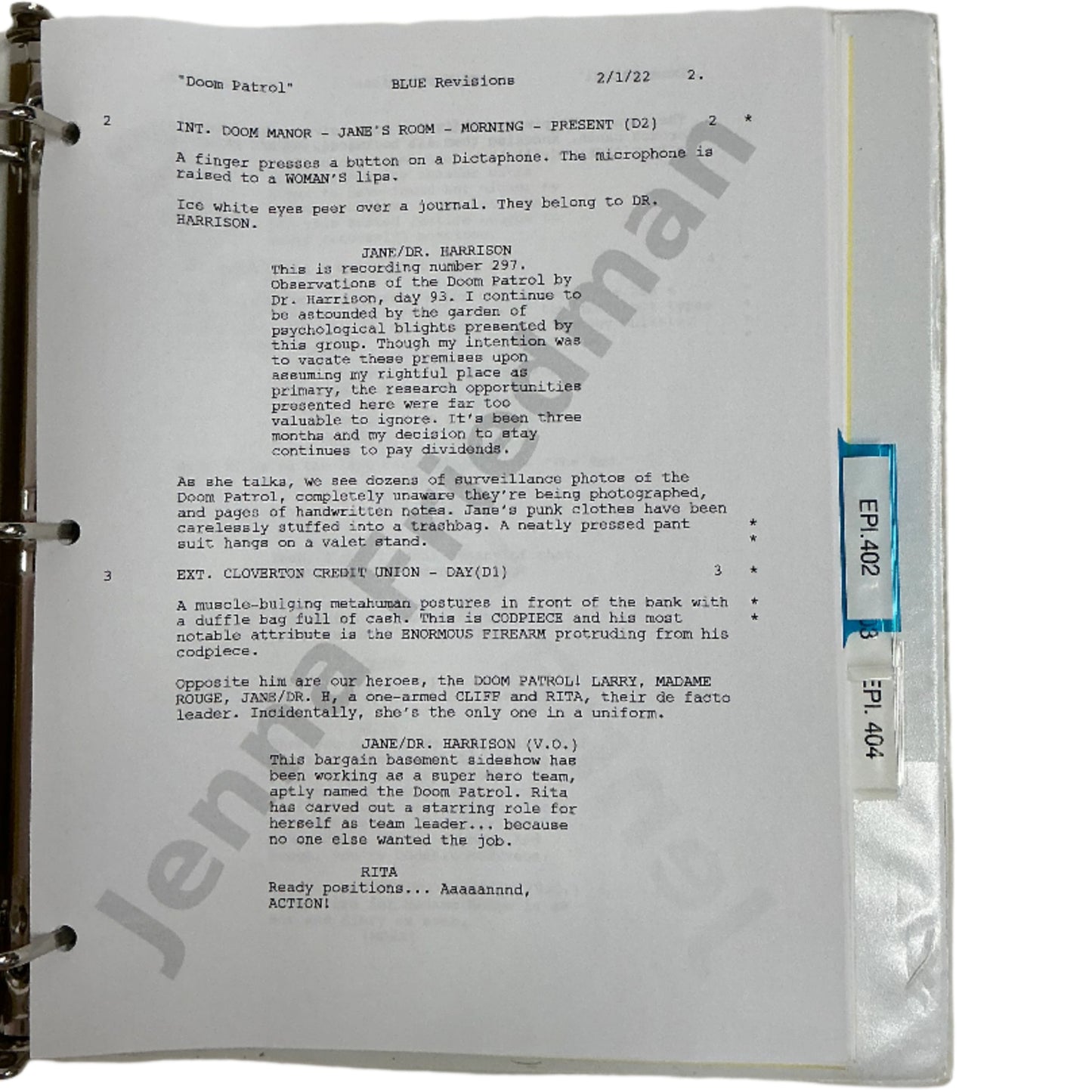 Scripts Episodes 401-405 Doom Patrol (2019) Movie Prop Y'allywood Props