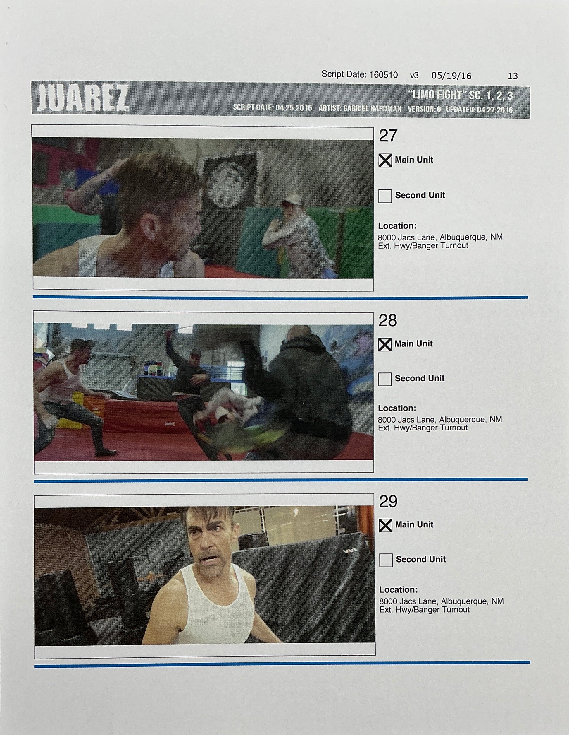 Storyboards Juarez Scenes 1-3 "Limo Fight" Logan (2017) Memorabilia Y'allywood Props Paper 13