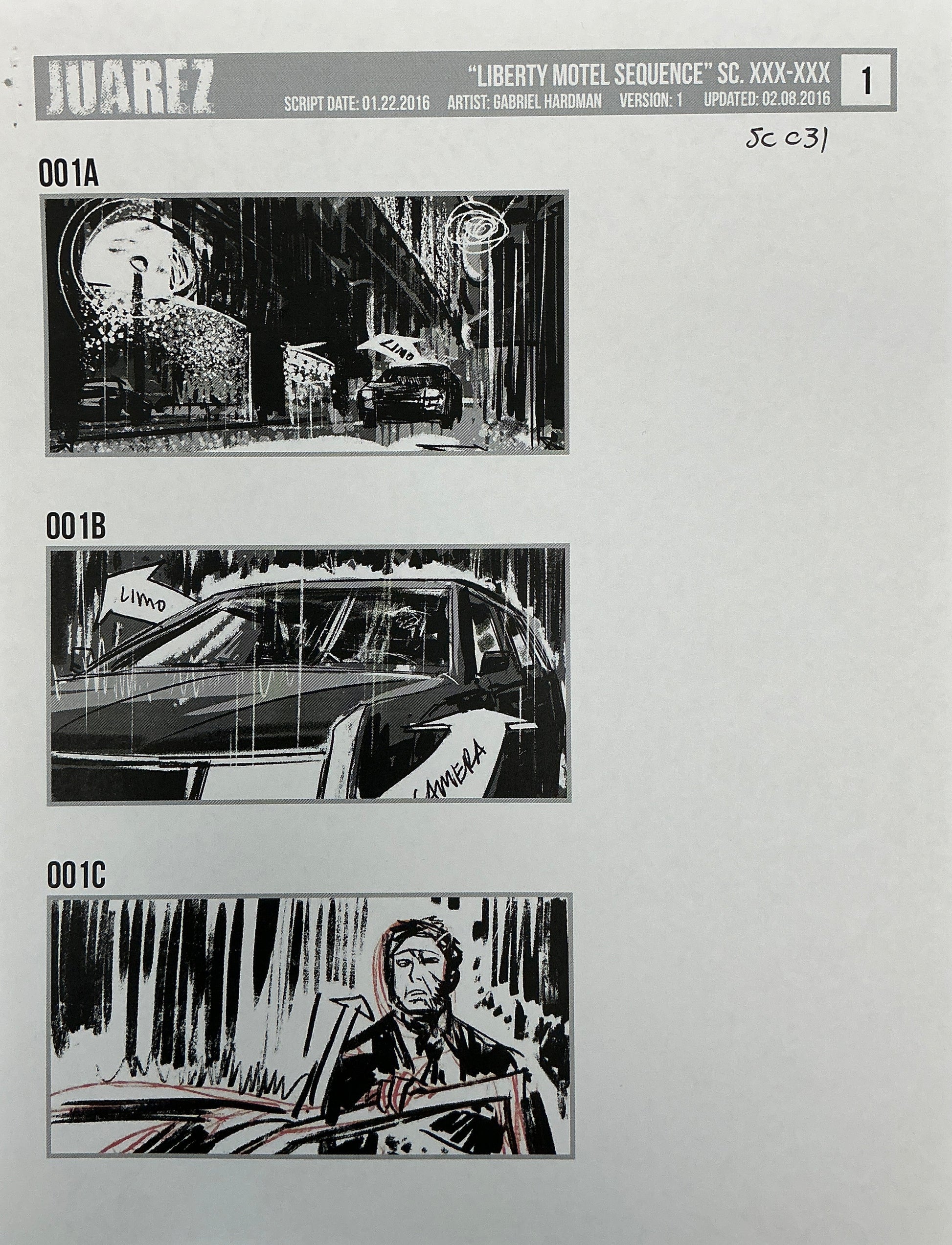Storyboards Liberty Motel Scene 31 Logan (2017) Memorabilia Y'allywood Props 1