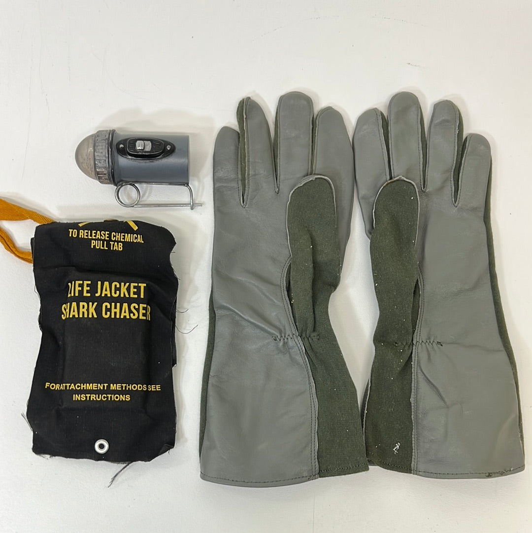 Shark Repellent, Gloves and Beacon Light from Devotion Movie Prop Atlanta Brick Co   