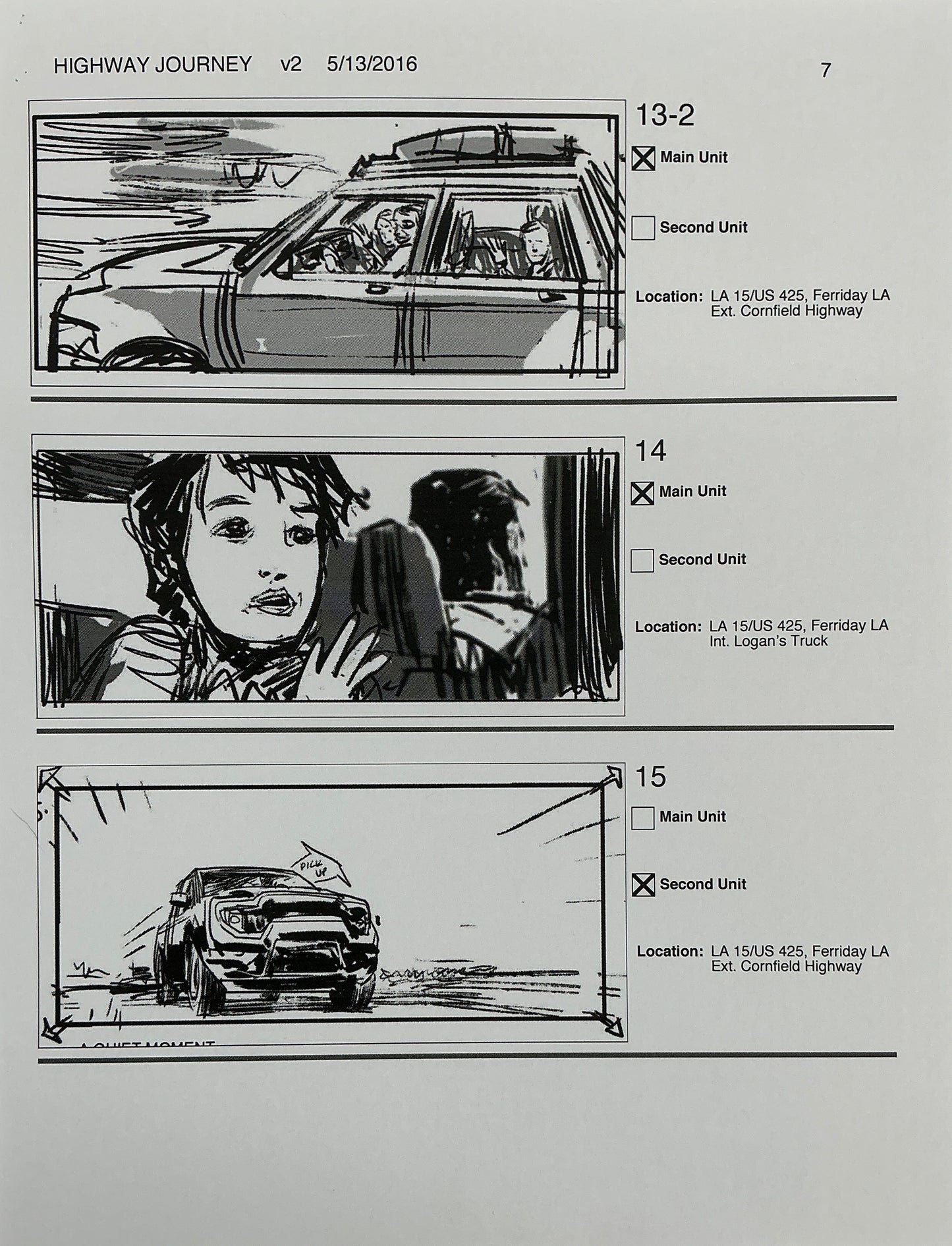 Storyboards Highway Journey Scene Logan (2017) Memorabilia Y'allywood Props 7