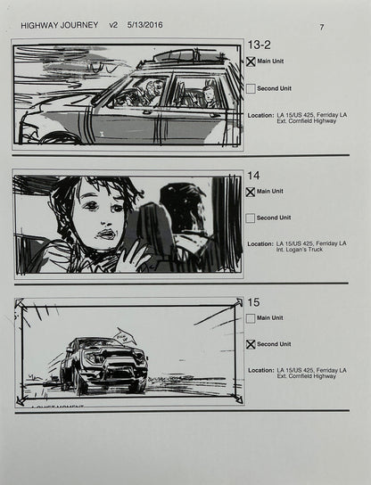 Storyboards Highway Journey Scene Logan (2017) Memorabilia Y'allywood Props 7
