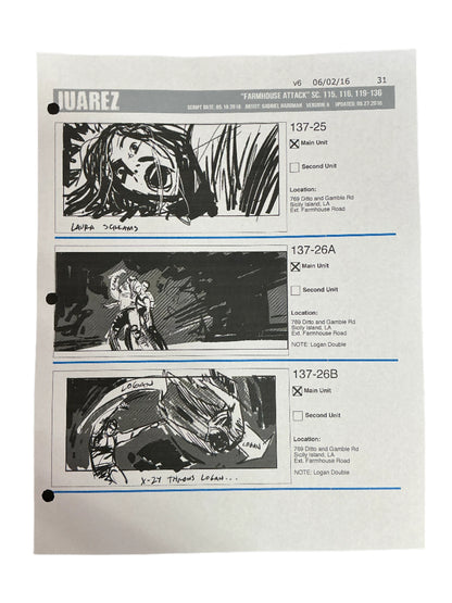 Storyboards Juarez Scene 115, 116, 119-136 Logan (2017)