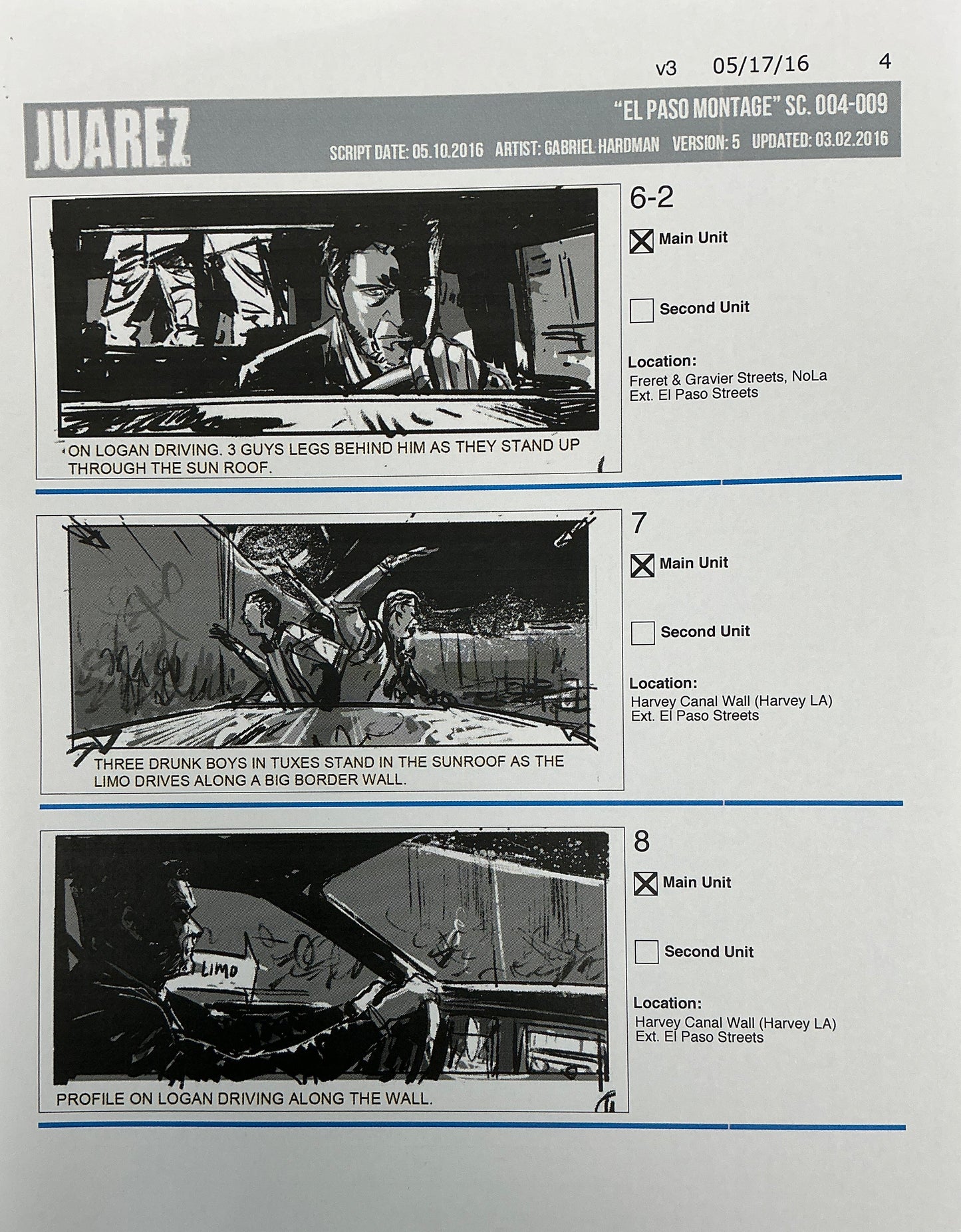 Storyboards Juarez "El Paso Montage" Logan (2017) Memorabilia Y'allywood Props 4