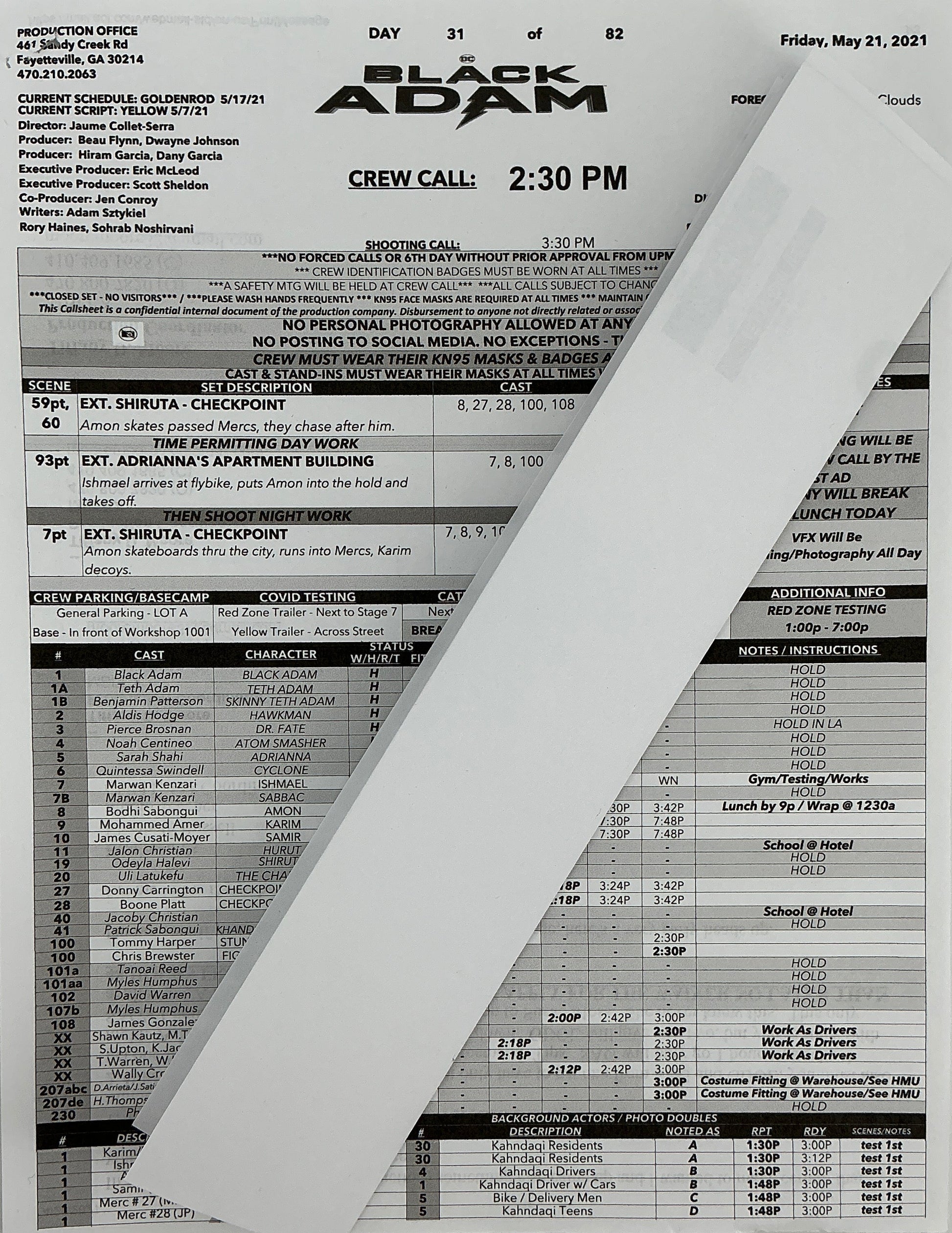 Call Sheet for Black Adam (2022) Memorabilia Y'allywood Props