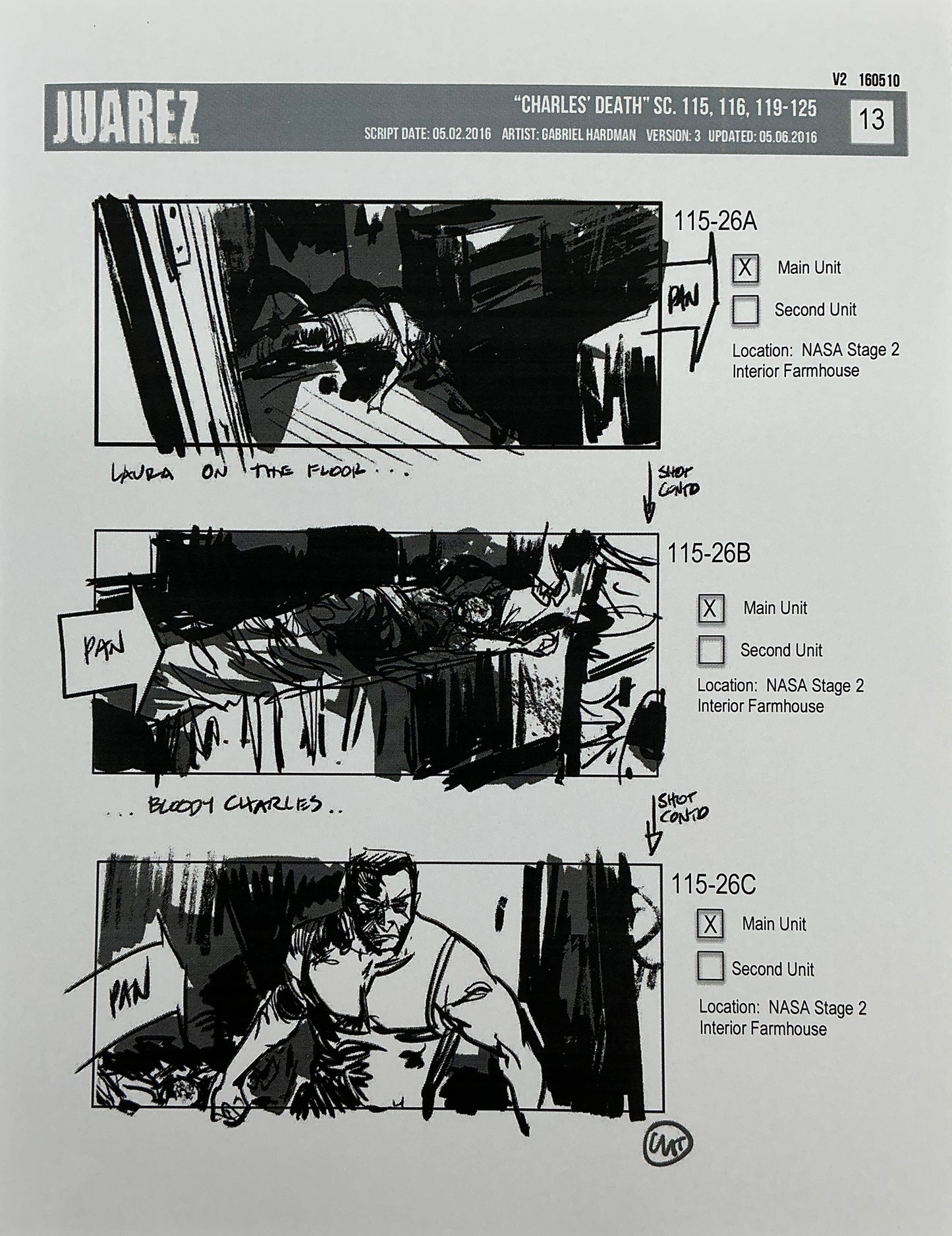 Storyboards Juarez Charle's Death Scenes 115-125 Logan (2017) Memorabilia Y'allywood Props 13