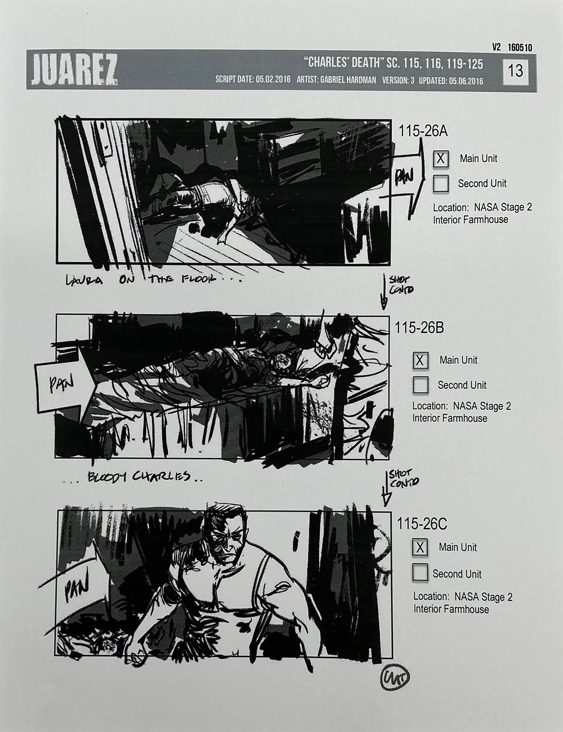 Storyboards Juarez Charle's Death Scenes 115-125 Logan (2017) Memorabilia Y'allywood Props 13