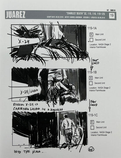 Storyboards Juarez Charle's Death Scenes 115-125 Logan (2017) Memorabilia Y'allywood Props 19