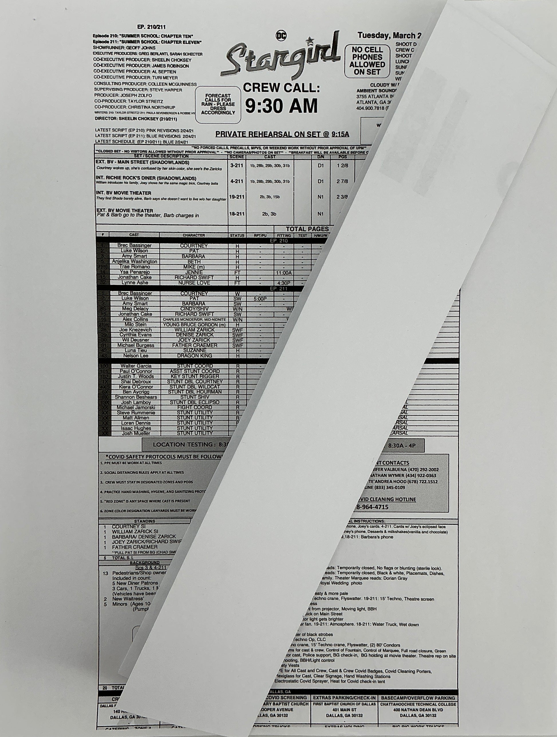 Call Sheet for Stargirl (2020-2022) Memorabilia Y'allywood Props