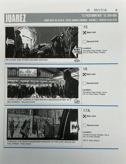 Storyboards Juarez "El Paso Montage" Logan (2017) Memorabilia Y'allywood Props 8