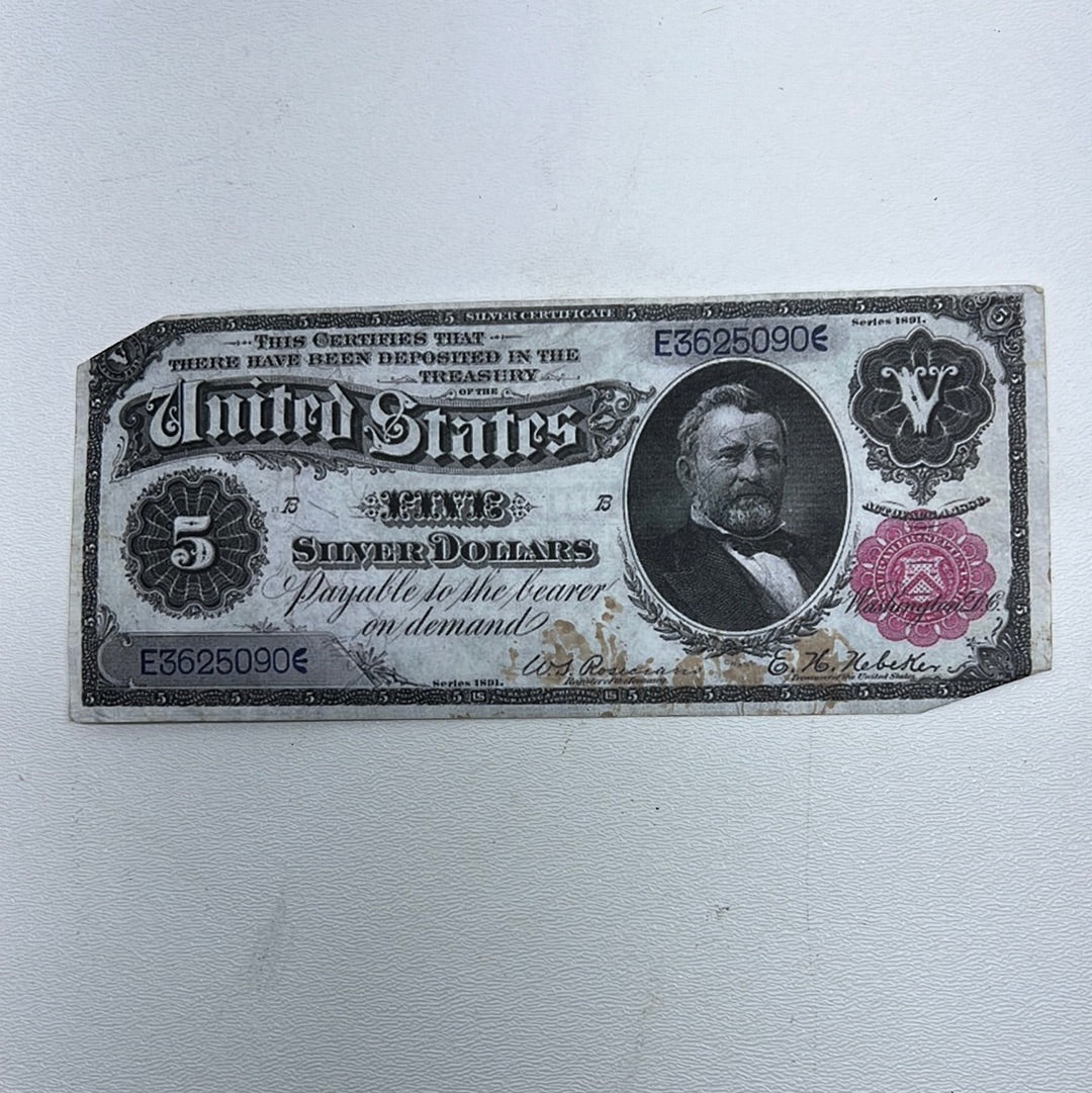 Bills from Bank Safe Explosion Killers of the Flower Moon Movie Prop Atlanta Brick Co A 5 Silver Dollar Certificate  