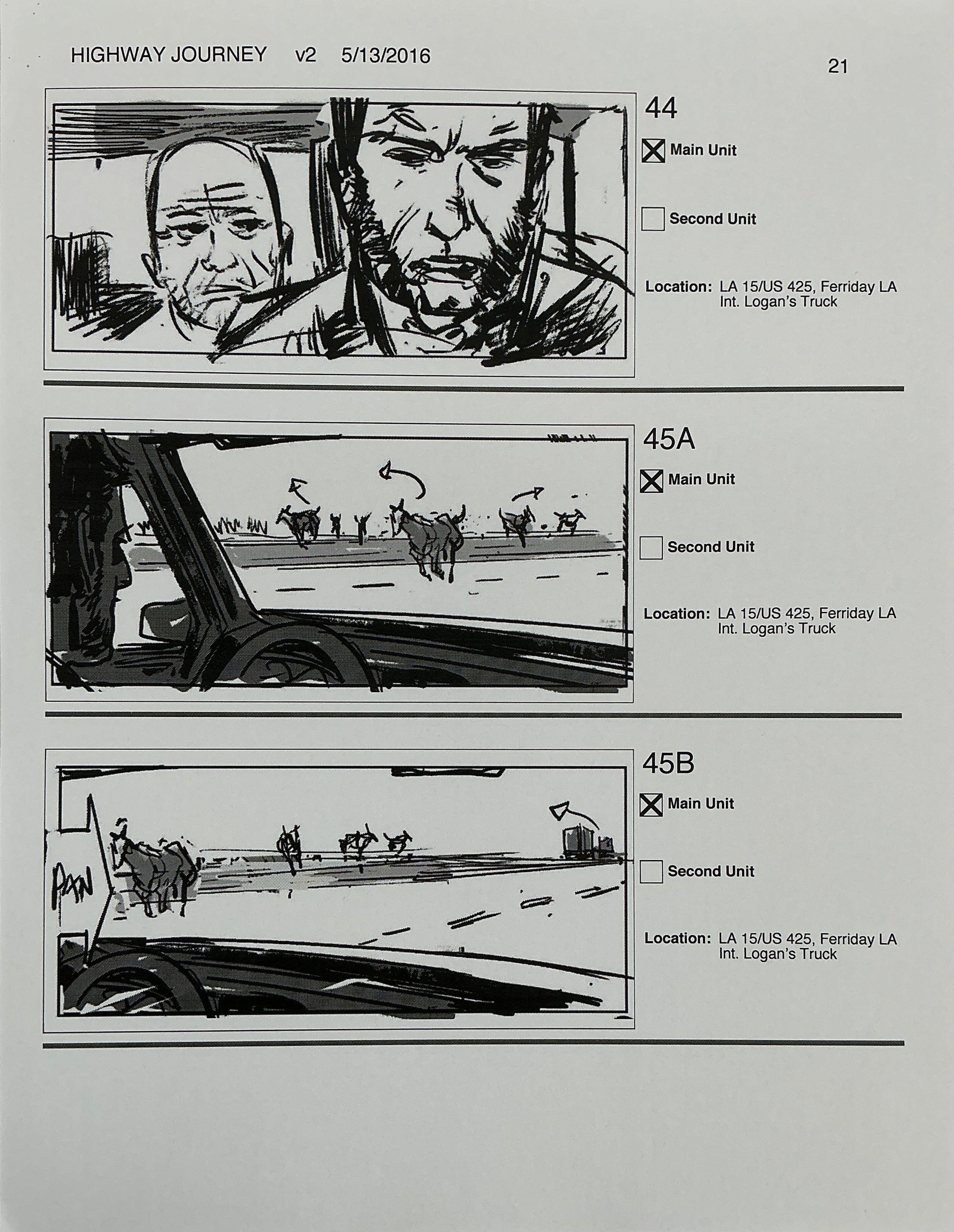 Storyboards Highway Journey Scene Logan (2017) Memorabilia Y'allywood Props 21