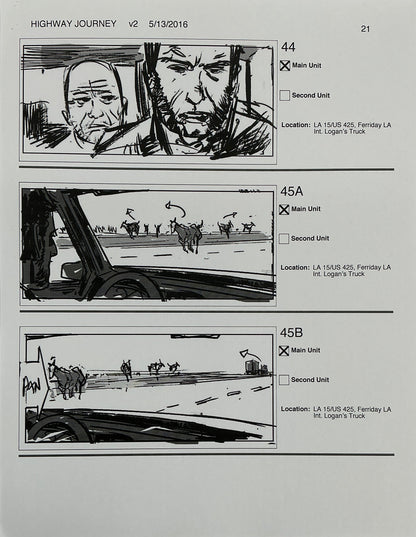Storyboards Highway Journey Scene Logan (2017) Memorabilia Y'allywood Props 21