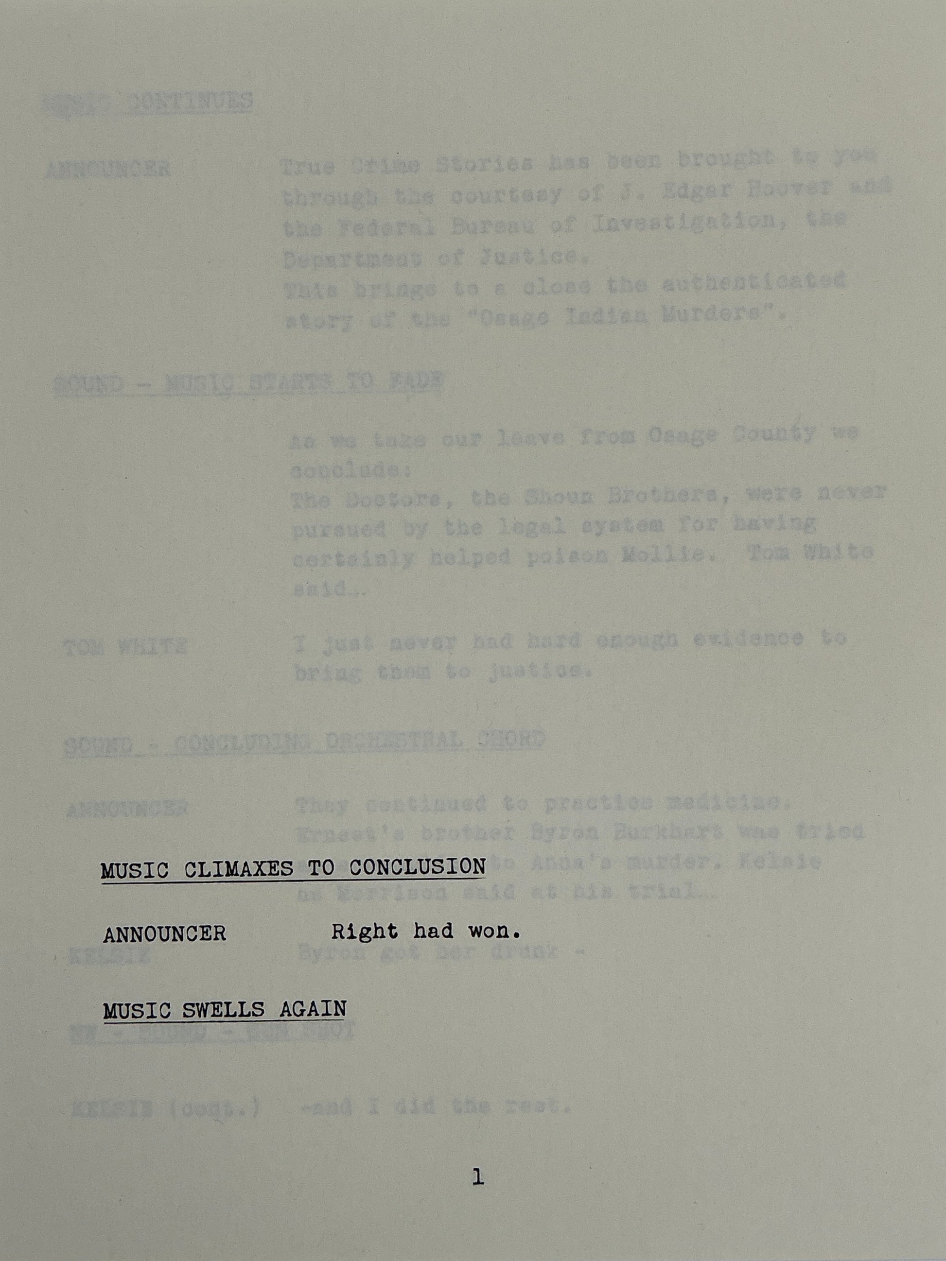Radio Show Conductor's Script Killers of the Flower Moon (2023) Movie Props Y'allywood Props