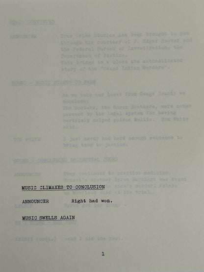 Radio Show Conductor's Script Killers of the Flower Moon (2023) Movie Props Y'allywood Props