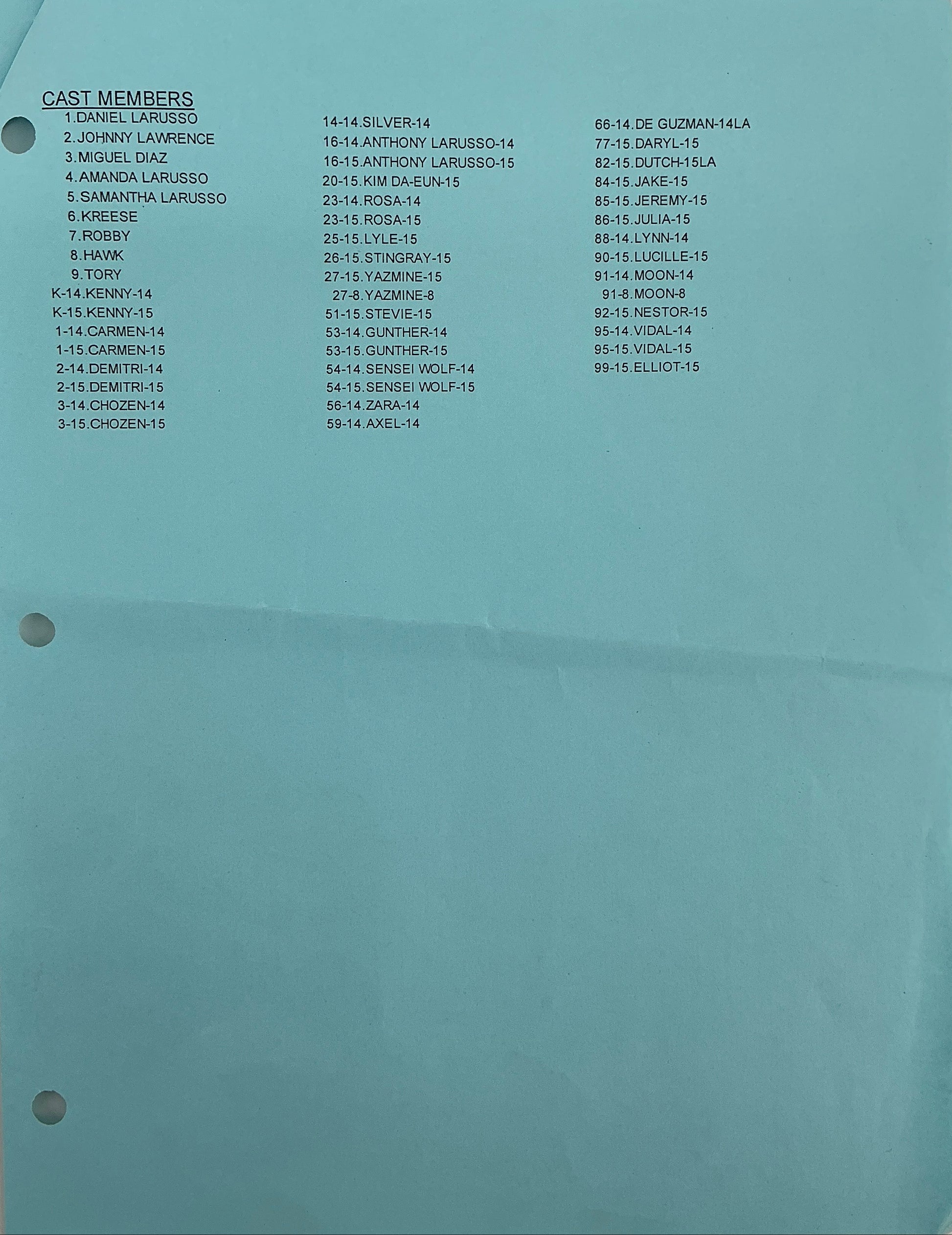 Shooting Schedule Season 6 Episodes 14 & 15 Cobra Kai Memorabilia Y'allywood Props