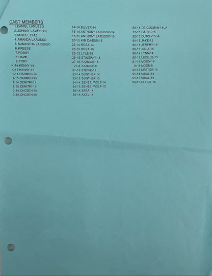 Shooting Schedule Season 6 Episodes 14 & 15 Cobra Kai Memorabilia Y'allywood Props