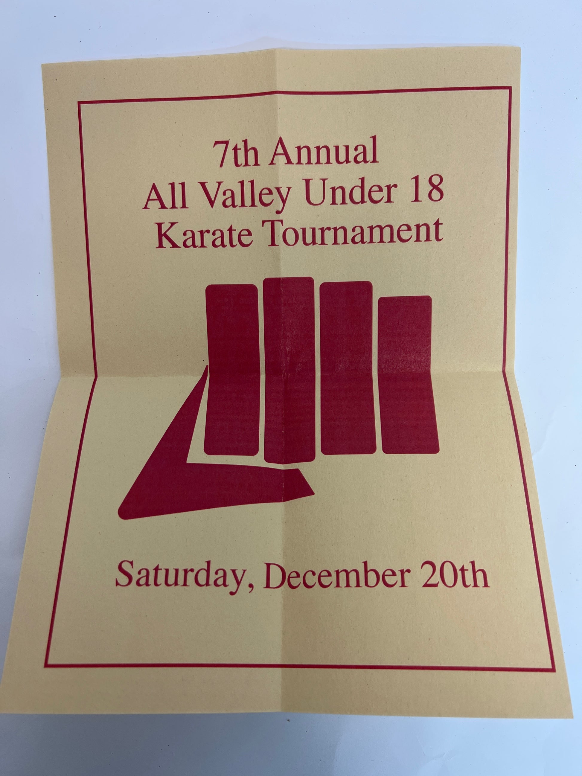 Vintage All Valley Tournament Flyer S4E3 Cobra Kai Movie Prop Y'allywood Props Folded Back-up  