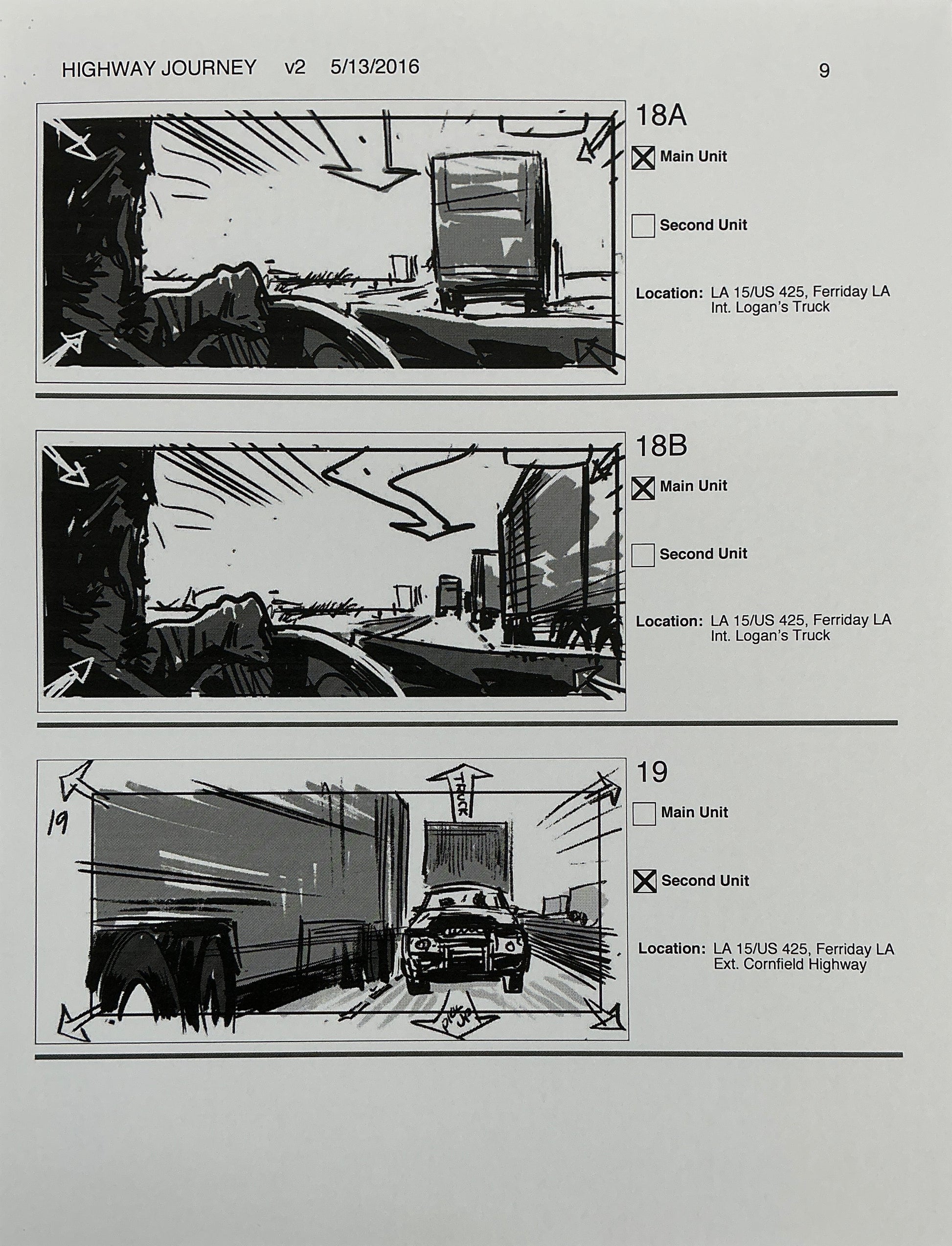 Storyboards Highway Journey Scene Logan (2017) Memorabilia Y'allywood Props 9