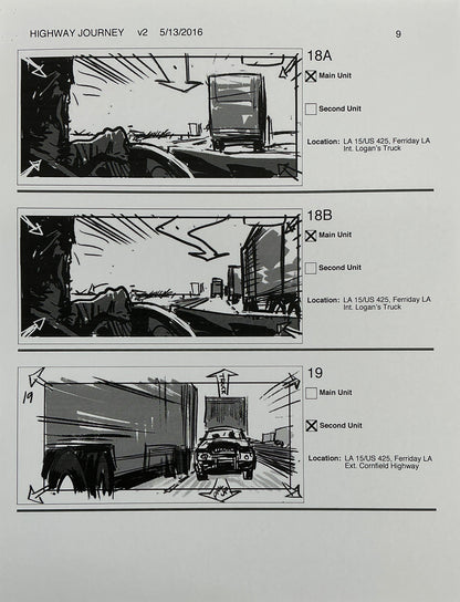 Storyboards Highway Journey Scene Logan (2017) Memorabilia Y'allywood Props 9
