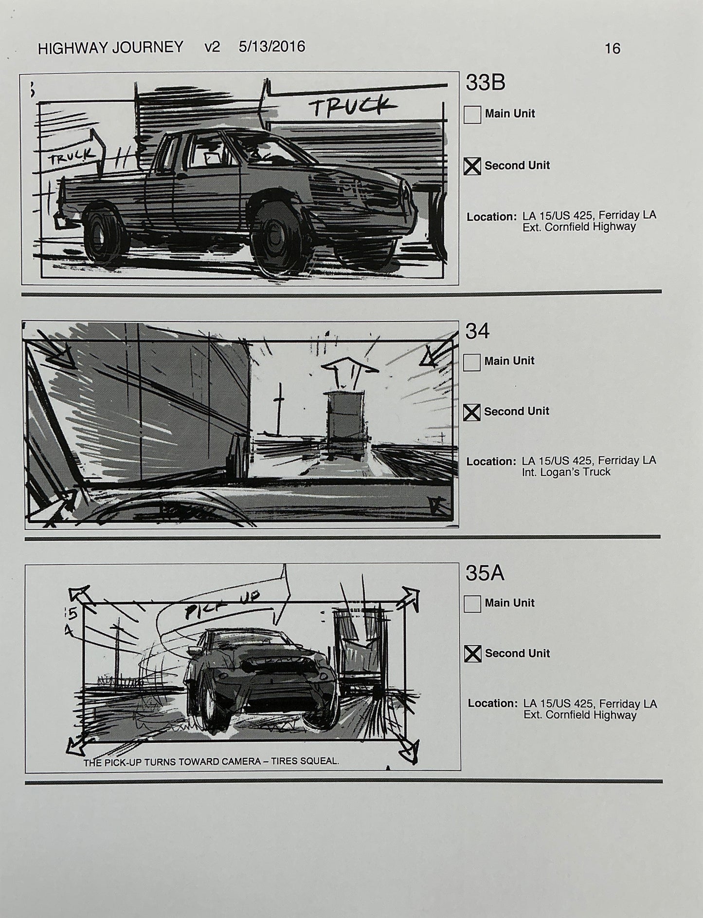 Storyboards Highway Journey Scene Logan (2017) Memorabilia Y'allywood Props 16