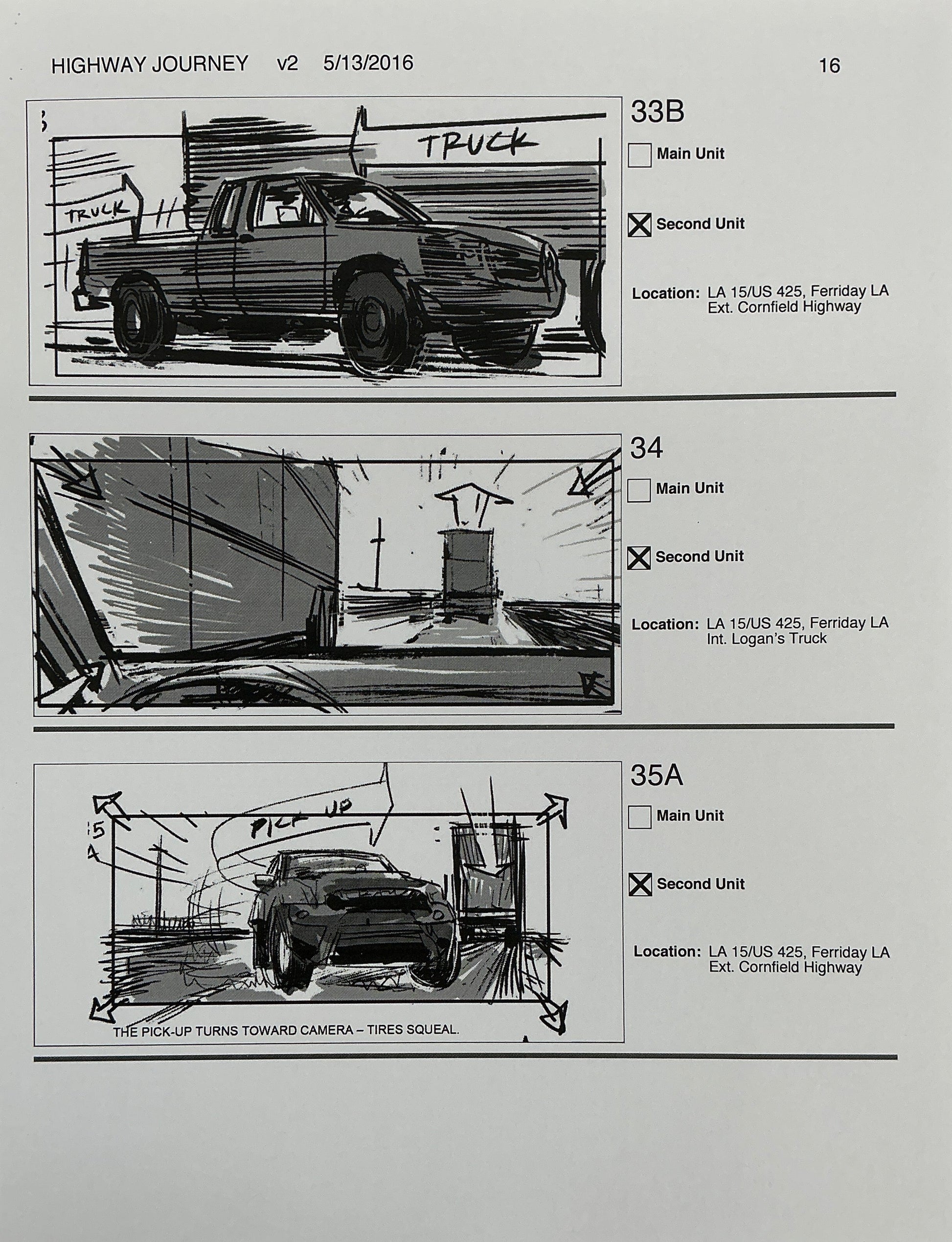 Storyboards Highway Journey Scene Logan (2017) Memorabilia Y'allywood Props 16
