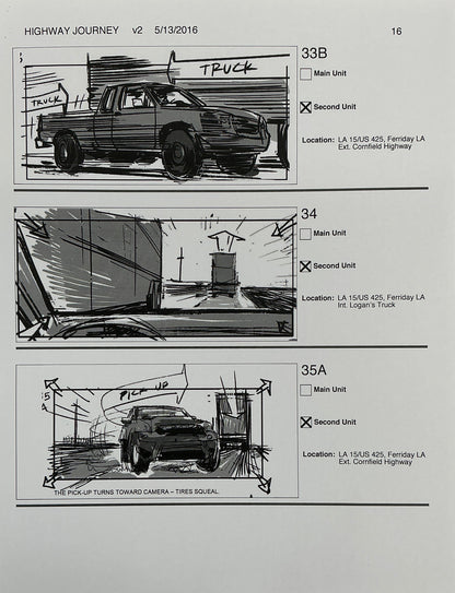 Storyboards Highway Journey Scene Logan (2017) Memorabilia Y'allywood Props 16