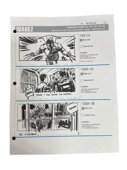 Storyboards Juarez Scene 115, 116, 119-136 Logan (2017) Memorabilia Y'allywood Props Paper 11