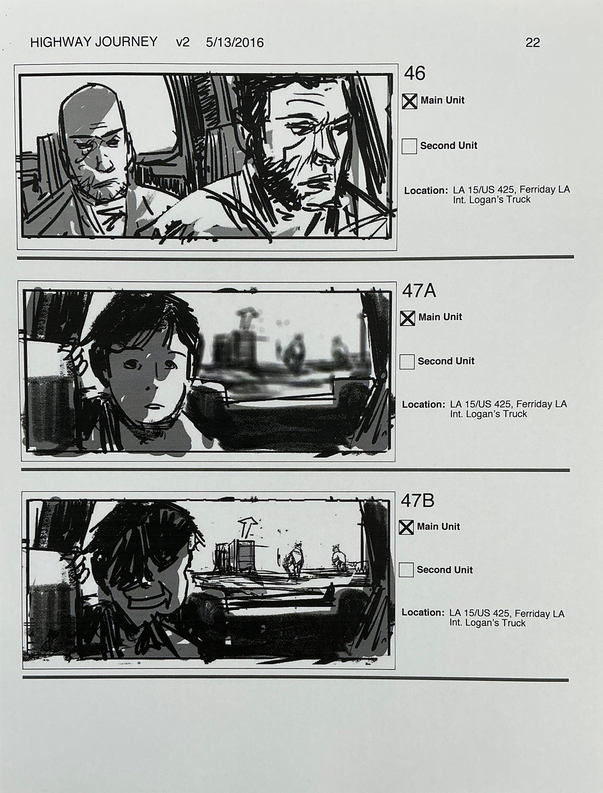 Storyboards Highway Journey Scene Logan (2017) Memorabilia Y'allywood Props 22