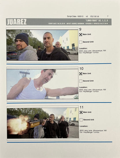Storyboards Juarez Scenes 1-3 "Limo Fight" Logan (2017) Memorabilia Y'allywood Props Paper 7