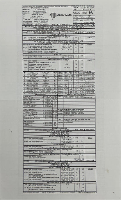 Call Sheet The Exorcist: Believer (2023) Memorabilia Y'allywood Props Victor's House