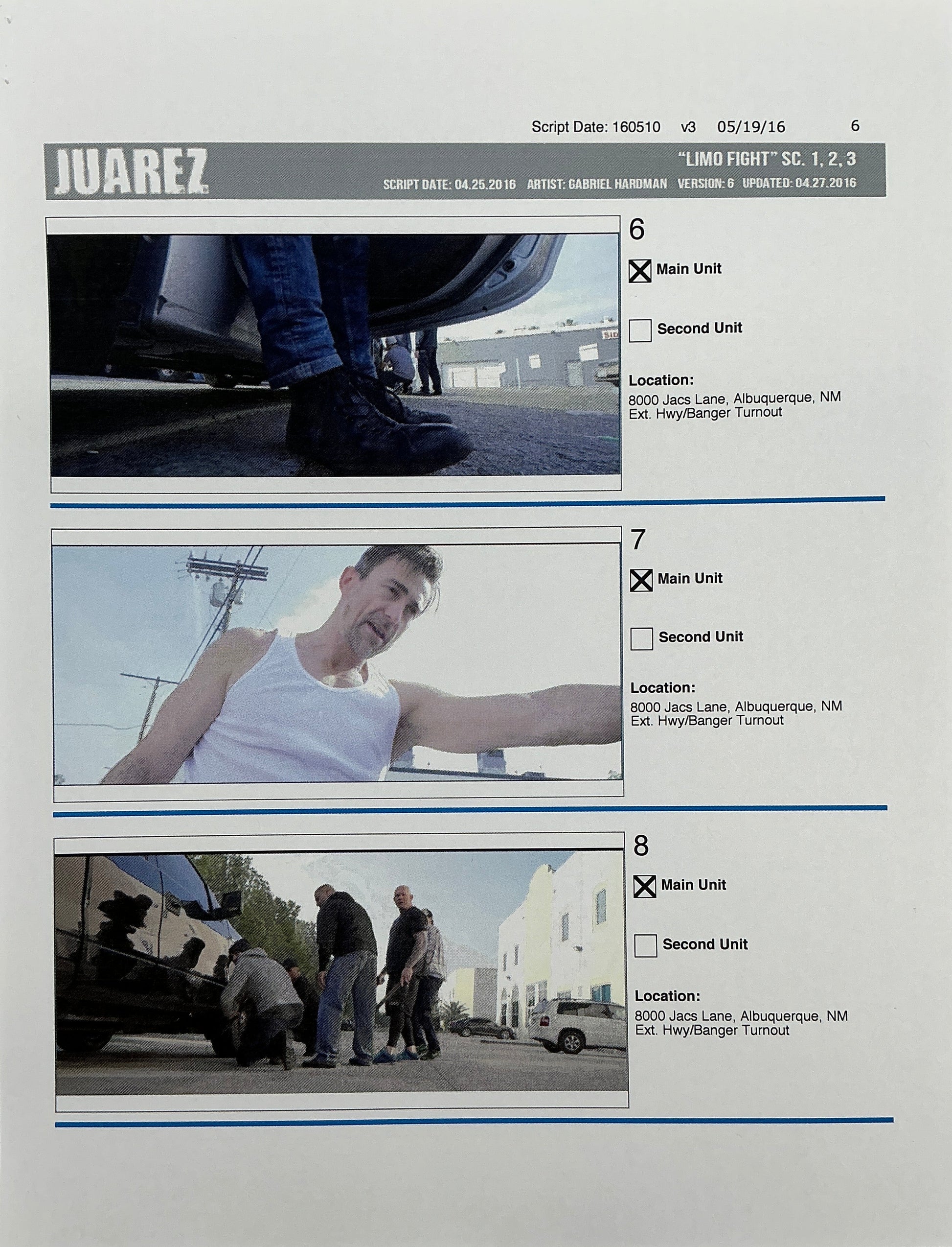 Storyboards Juarez Scenes 1-3 "Limo Fight" Logan (2017) Memorabilia Y'allywood Props Paper 6