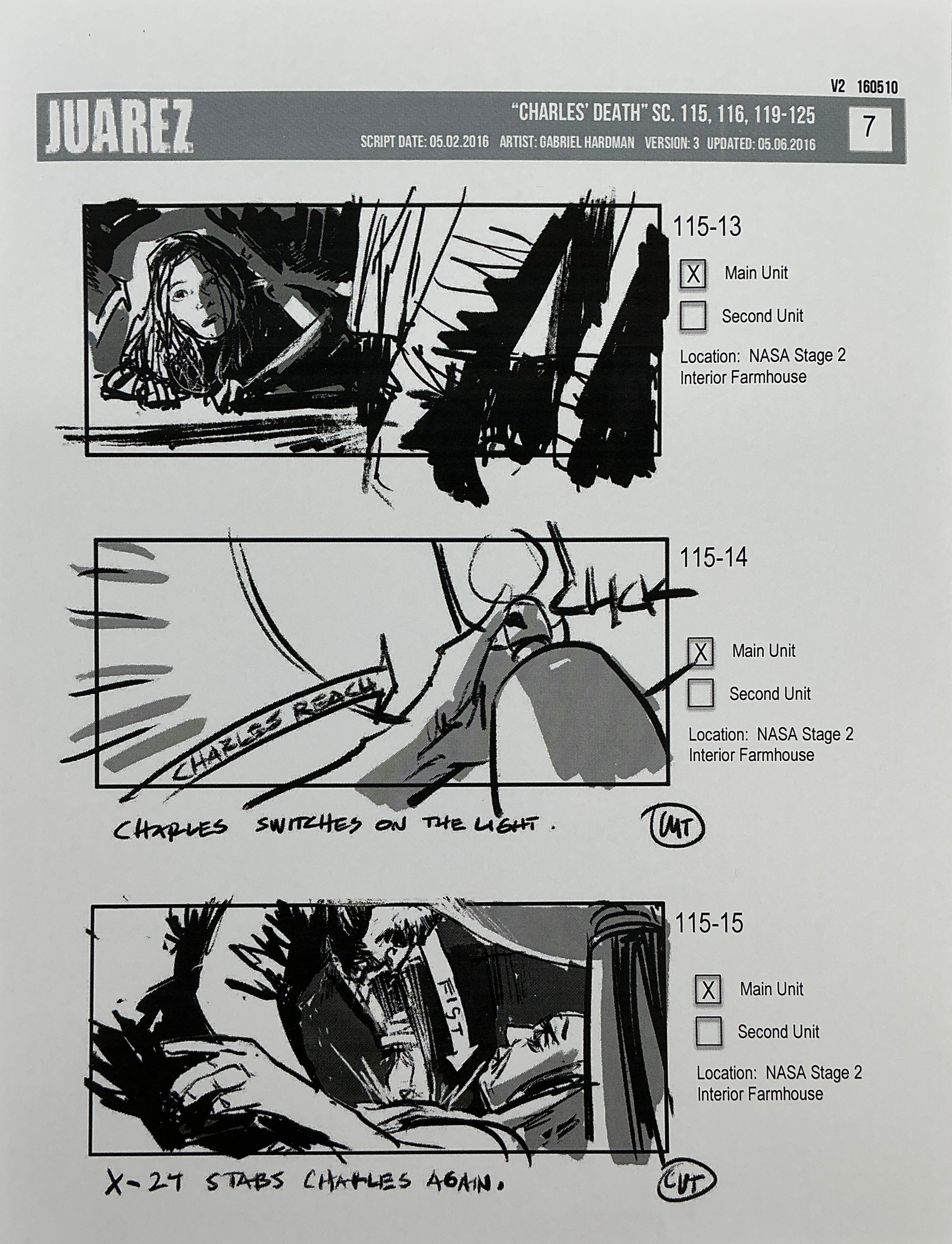 Storyboards Juarez Charle's Death Scenes 115-125 Logan (2017) Memorabilia Y'allywood Props 7