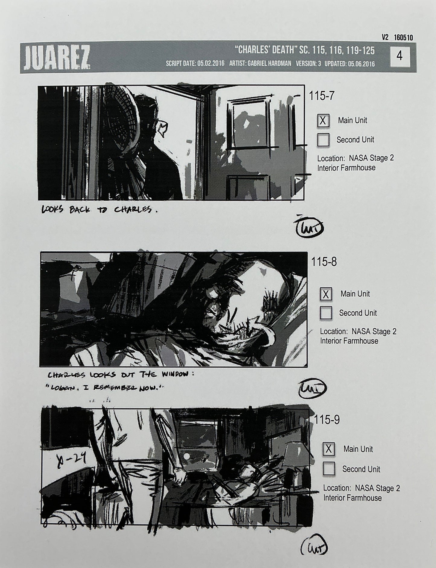 Storyboards Juarez Charle's Death Scenes 115-125 Logan (2017) Memorabilia Y'allywood Props 4