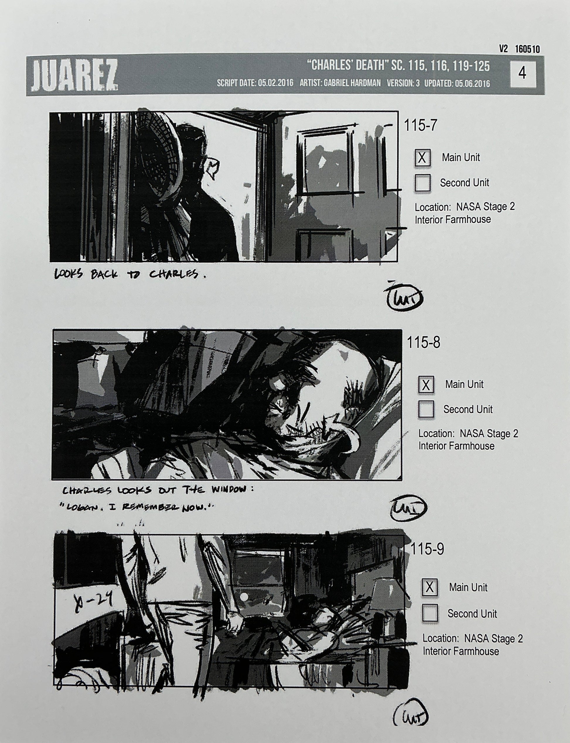 Storyboards Juarez Charle's Death Scenes 115-125 Logan (2017) Memorabilia Y'allywood Props 4