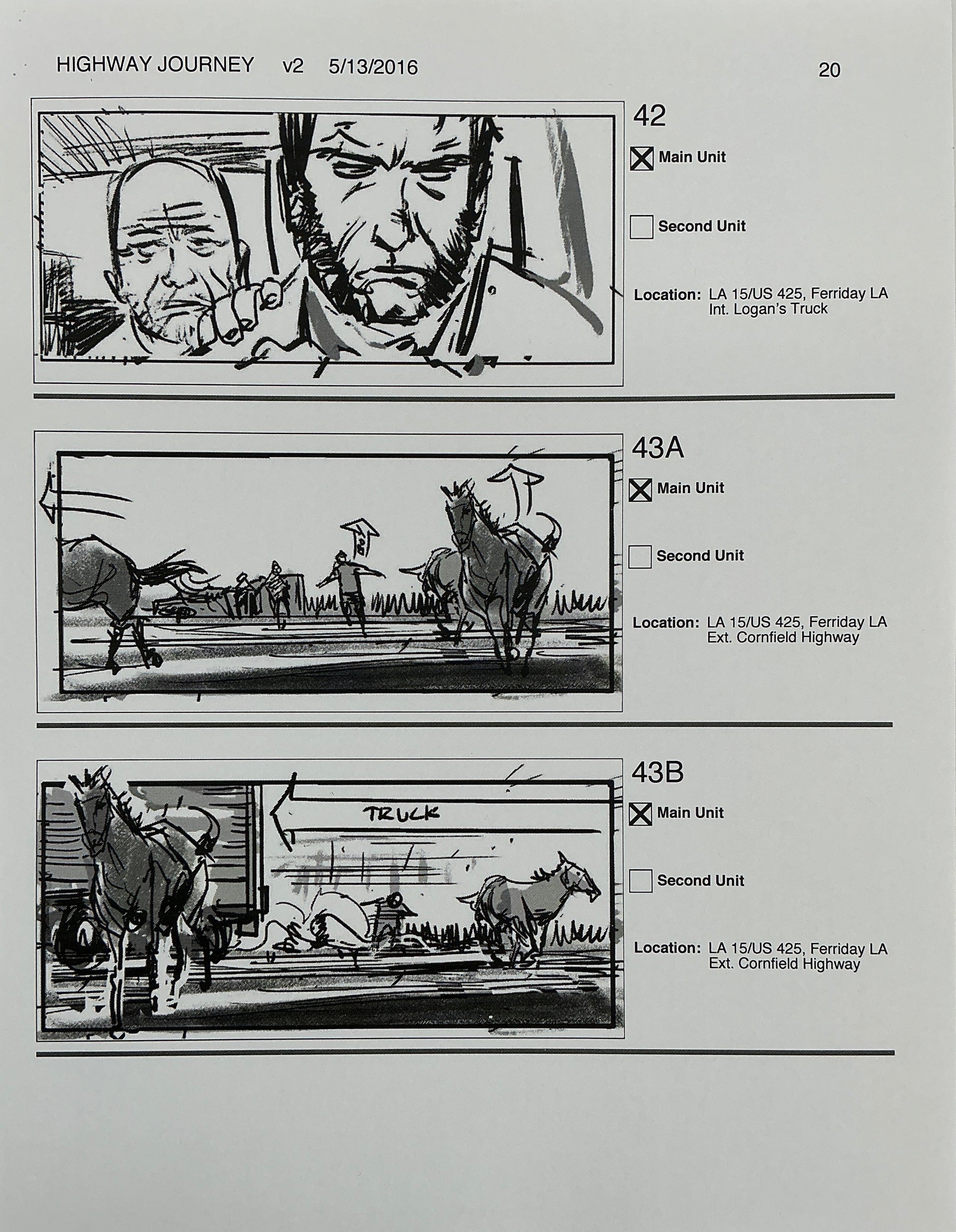 Storyboards Highway Journey Scene Logan (2017) Memorabilia Y'allywood Props 20