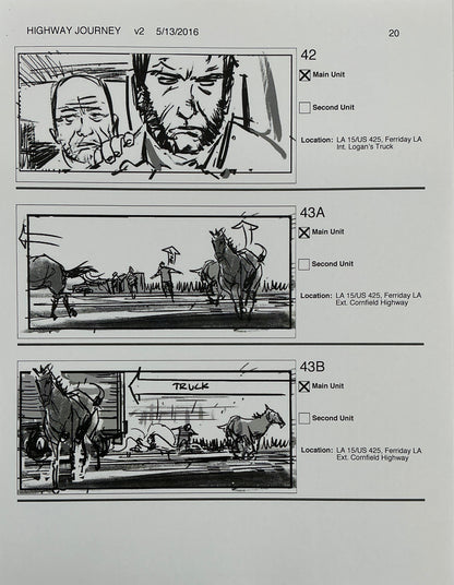 Storyboards Highway Journey Scene Logan (2017) Memorabilia Y'allywood Props 20