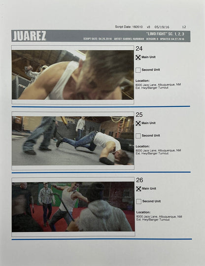 Storyboards Juarez Scenes 1-3 "Limo Fight" Logan (2017) Memorabilia Y'allywood Props Paper 12