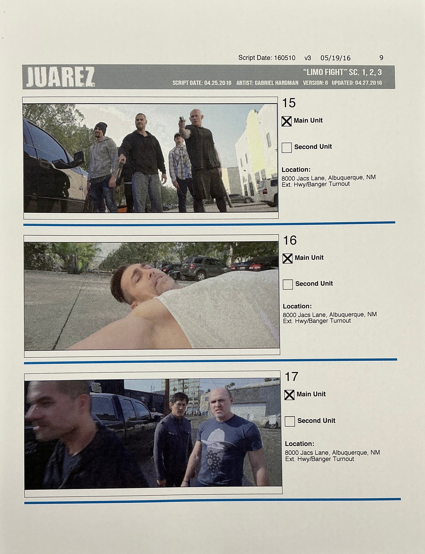 Storyboards Juarez Scenes 1-3 "Limo Fight" Logan (2017) Memorabilia Y'allywood Props Paper 9
