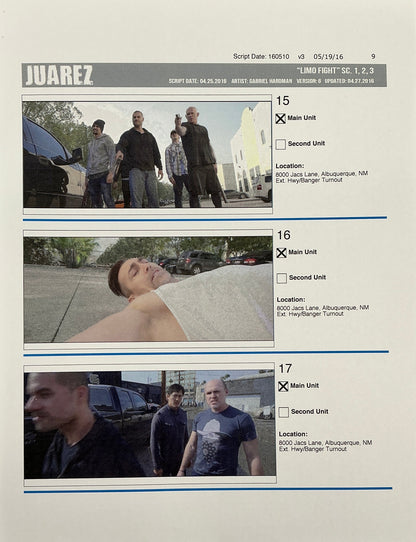 Storyboards Juarez Scenes 1-3 "Limo Fight" Logan (2017) Memorabilia Y'allywood Props Paper 9